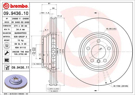 Brembo 09.9436.10 - Тормозной диск abcparts.ee