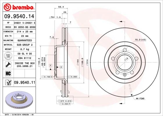 Brembo 09.9540.11 - Тормозной диск abcparts.ee