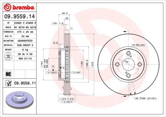 Brembo 09.9559.11 - Тормозной диск abcparts.ee