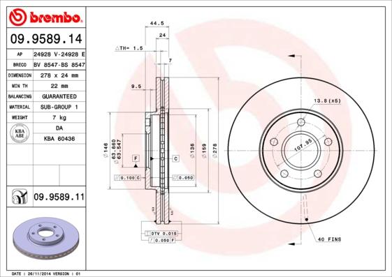 Brembo 09.9589.11 - Тормозной диск abcparts.ee