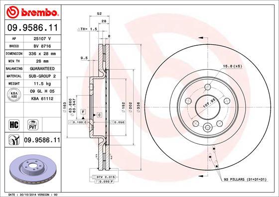 Brembo 09.9586.11 - Тормозной диск abcparts.ee