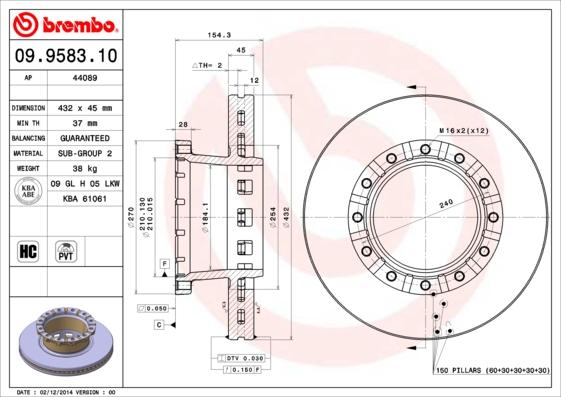 Brembo 09.9583.10 - Тормозной диск abcparts.ee