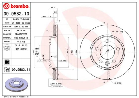 Brembo 09.9582.10 - Тормозной диск abcparts.ee