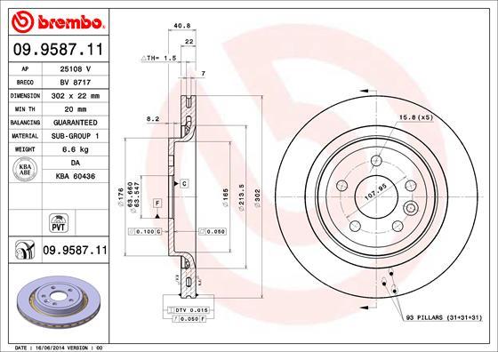 Brembo 09.9587.11 - Тормозной диск abcparts.ee