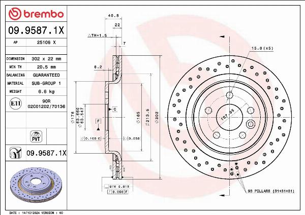 Brembo 09.9587.1X - Тормозной диск abcparts.ee