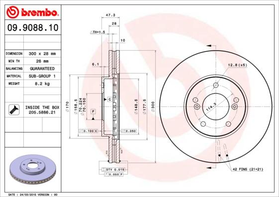 Brembo 09.9088.10 - Тормозной диск abcparts.ee
