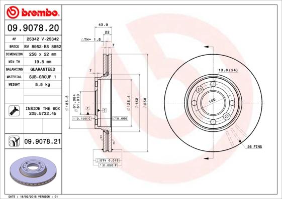 Brembo 09.9078.20 - Тормозной диск abcparts.ee