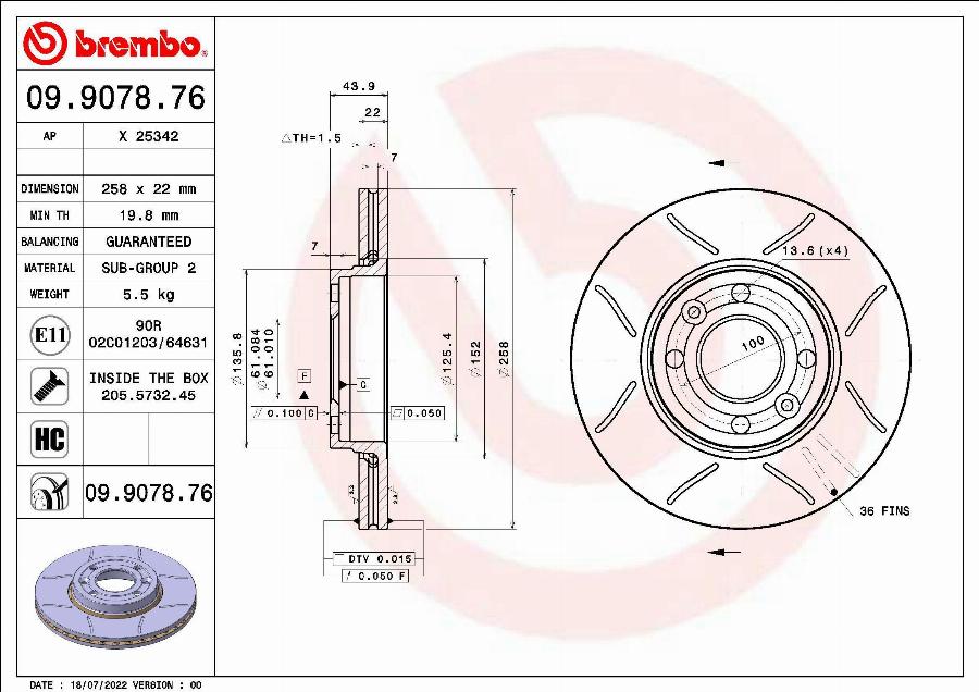 Brembo 09.9078.76 - Тормозной диск abcparts.ee
