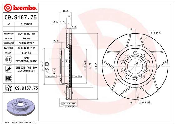 Brembo 09.9167.75 - Тормозной диск abcparts.ee