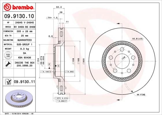 Brembo 09.9130.10 - Тормозной диск abcparts.ee