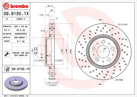 Brembo 09.9130.1X - Тормозной диск abcparts.ee