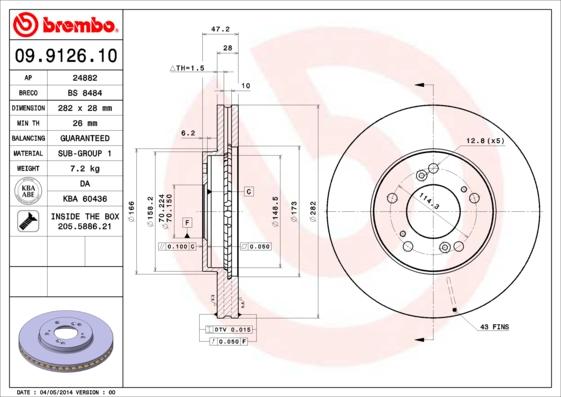 Brembo 09.9126.10 - Тормозной диск abcparts.ee