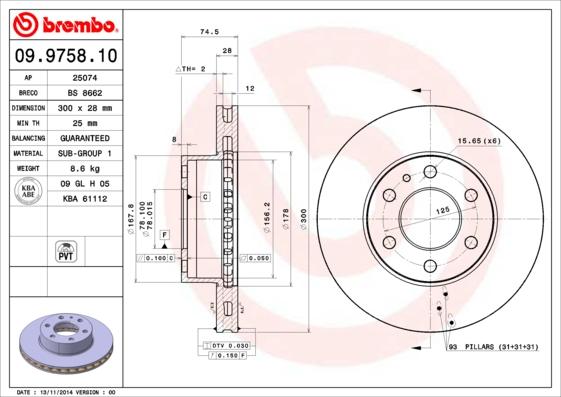 Brembo 09.9758.10 - Тормозной диск abcparts.ee