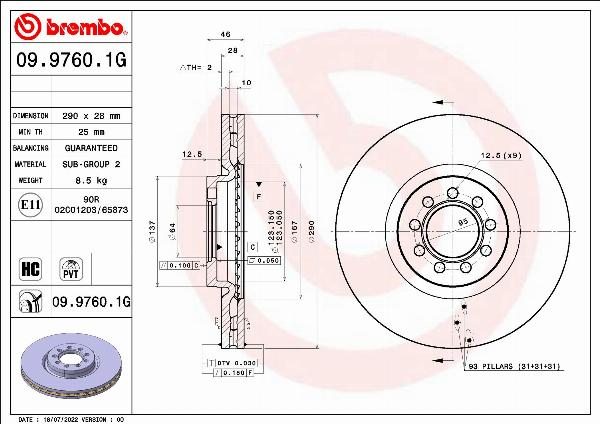 Brembo 09.9760.1G - Тормозной диск abcparts.ee