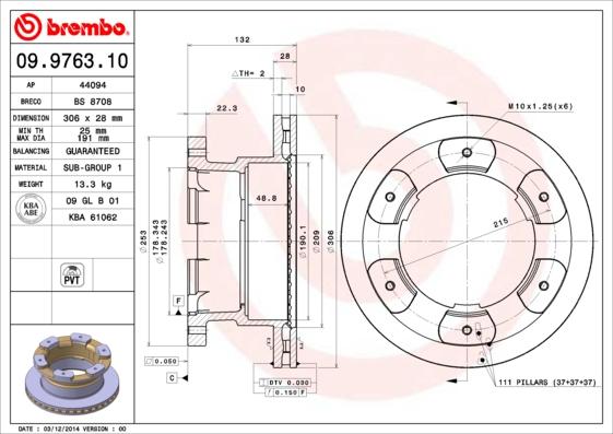 Brembo 09.9763.10 - Тормозной диск abcparts.ee