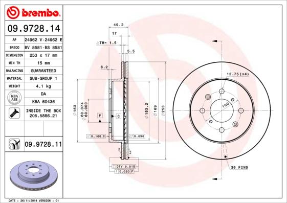 Brembo 09.9728.11 - Тормозной диск abcparts.ee