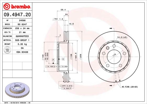 Brembo 09.4947.20 - Тормозной диск abcparts.ee