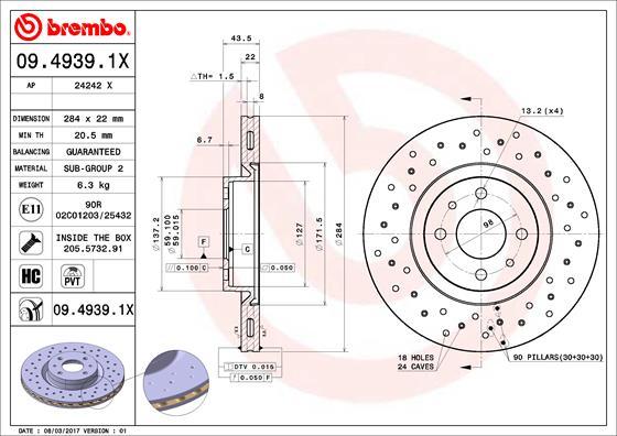Brembo 09.4939.1X - Тормозной диск abcparts.ee