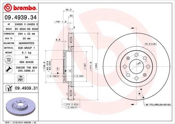 Brembo 09.4939.31 - Тормозной диск abcparts.ee