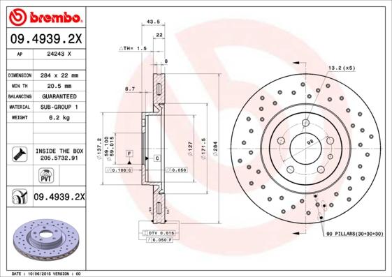 Brembo 09.4939.2X - Тормозной диск abcparts.ee