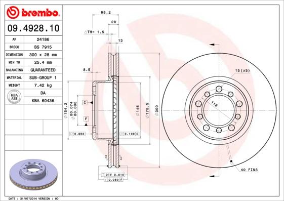 Brembo 09.4928.10 - Тормозной диск abcparts.ee