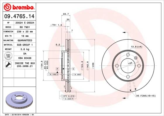Brembo 09.4765.14 - Тормозной диск abcparts.ee