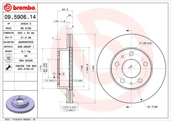 Brembo 09.5906.14 - Тормозной диск abcparts.ee
