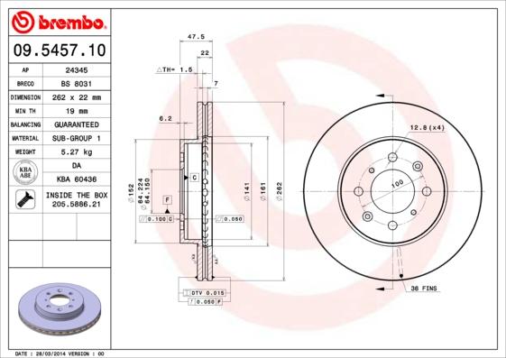 Brembo 09.5457.10 - Тормозной диск abcparts.ee