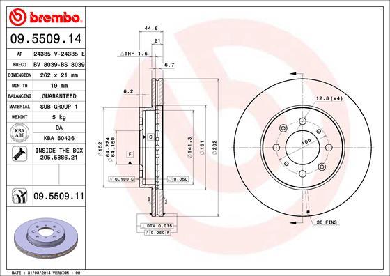Brembo 09.5509.11 - Тормозной диск abcparts.ee