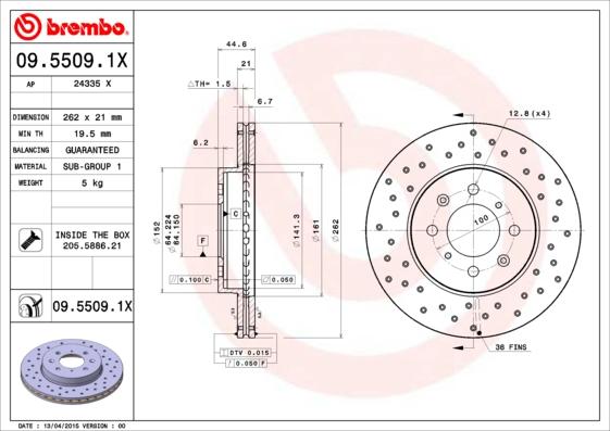 Brembo 09.5509.1X - Тормозной диск abcparts.ee