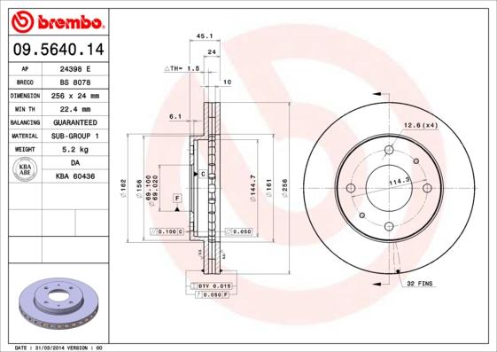Brembo 09.5640.11 - Тормозной диск abcparts.ee