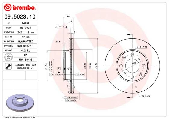 Brembo 09.5023.10 - Тормозной диск abcparts.ee