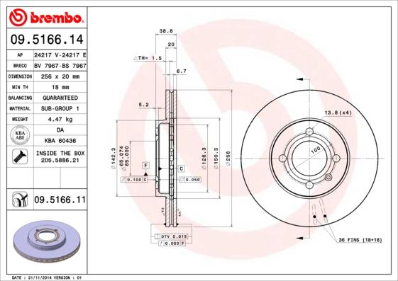 Brembo 09.5166.11 - Тормозной диск abcparts.ee