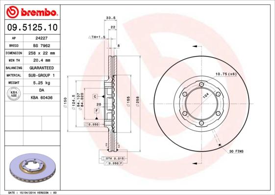 Brembo 09.5125.10 - Тормозной диск abcparts.ee