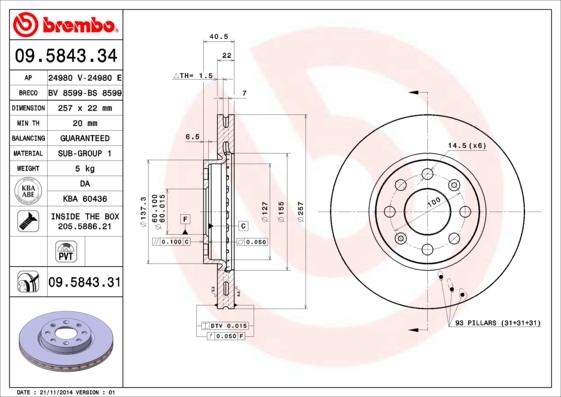 Brembo 09.5843.31 - Тормозной диск abcparts.ee