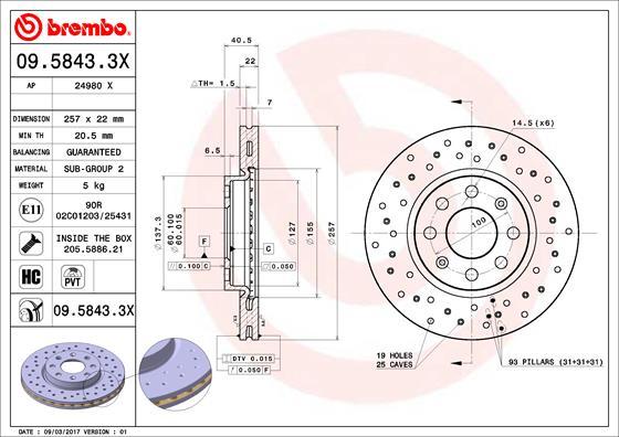 Brembo 09.5843.3X - Тормозной диск abcparts.ee