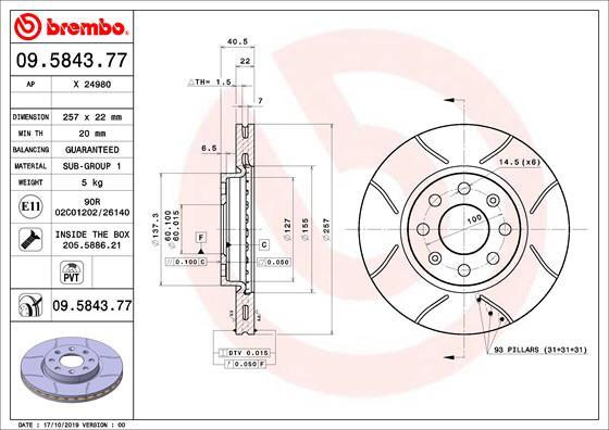 Brembo 09.5843.77 - Тормозной диск abcparts.ee