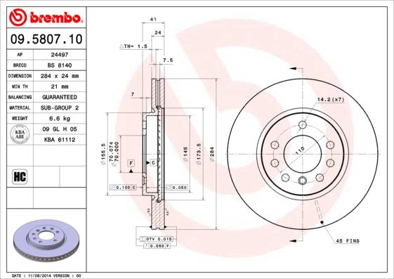 Brembo 09.5807.10 - Тормозной диск abcparts.ee