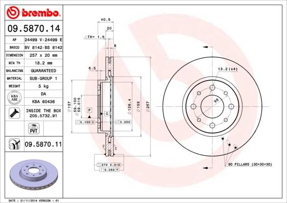 Brembo 09.5870.11 - Тормозной диск abcparts.ee