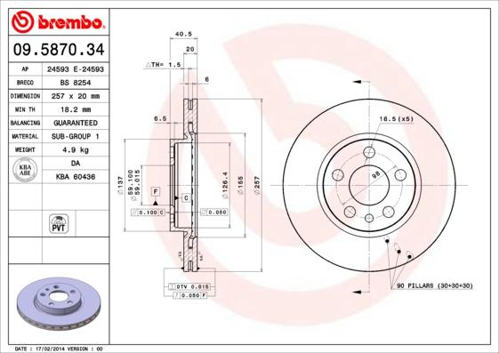 Brembo 09.5870.34 - Тормозной диск abcparts.ee