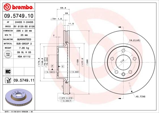 Brembo 09.5749.10 - Тормозной диск abcparts.ee