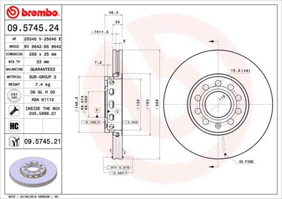 Brembo 09.5745.24 - Тормозной диск abcparts.ee
