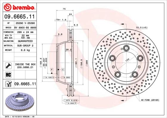 Brembo 09.6665.11 - Тормозной диск abcparts.ee
