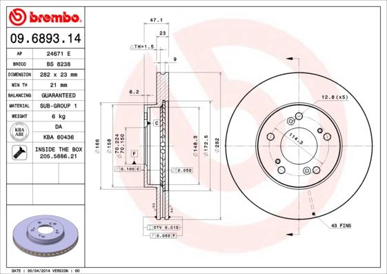 Brembo 09.6893.11 - Тормозной диск abcparts.ee