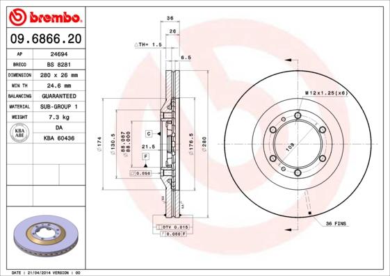 Brembo 09.6866.20 - Тормозной диск abcparts.ee
