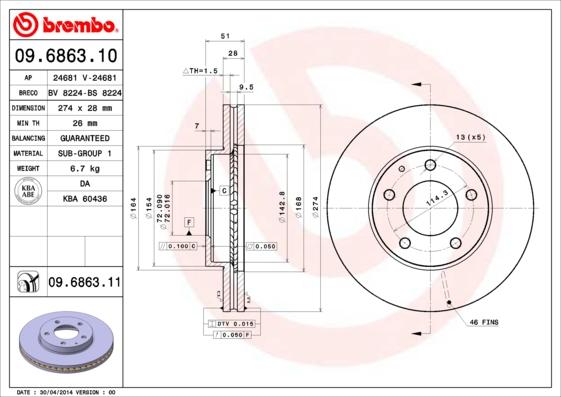 Brembo 09.6863.10 - Тормозной диск abcparts.ee