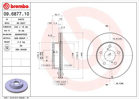 Brembo 09.6877.10 - Тормозной диск abcparts.ee