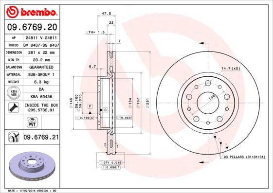 Brembo 09.6769.20 - Тормозной диск abcparts.ee