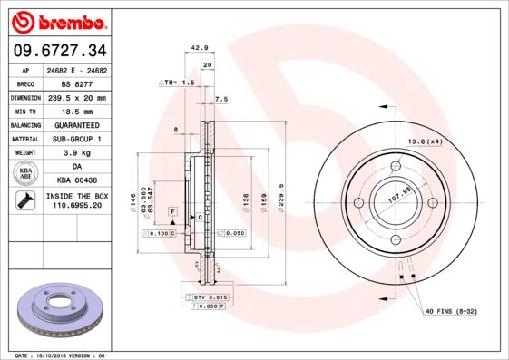 Brembo 09.6727.34 - Тормозной диск abcparts.ee