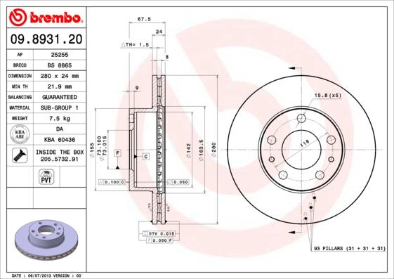 Brembo 09.8931.20 - Тормозной диск abcparts.ee
